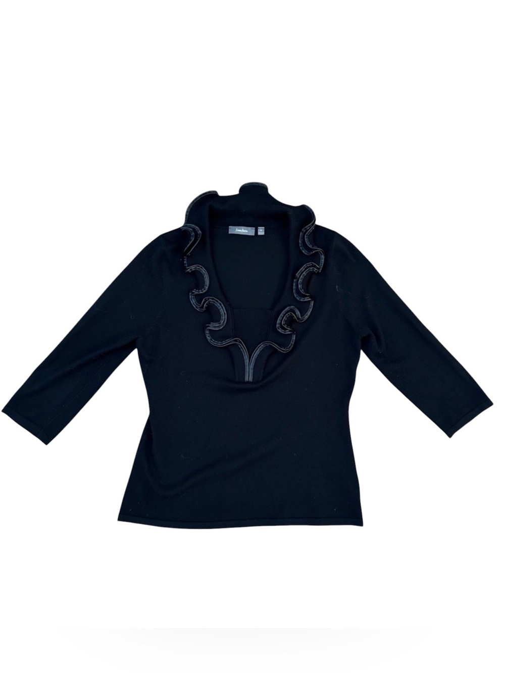 Neiman Marcus Square Neckline Three-Quarter Sleeve Top - Black